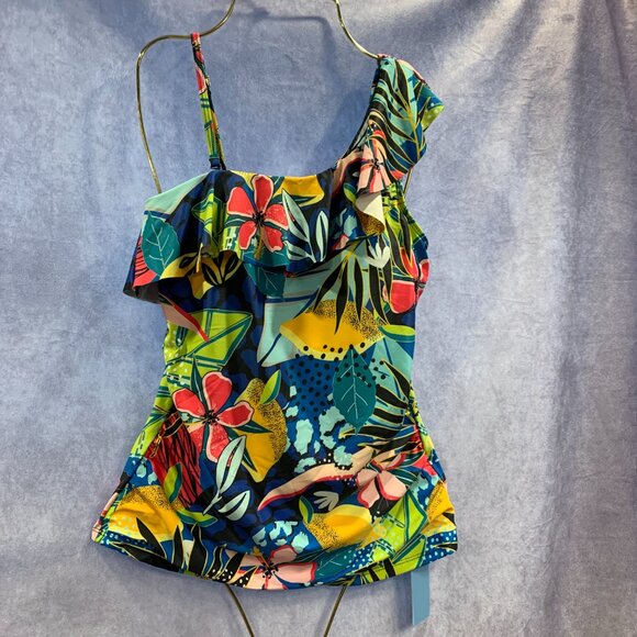 Yonique Two Piece One Shoulder Tankini Tummy Control Bathing Suit - Picture 2 of 9